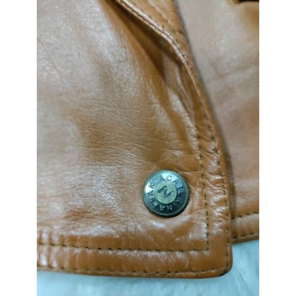 Santa Caterina Leather Long Sleeve Shawl Cropped Biker Jacket Tan Women's Size M - Picture 5 of 11